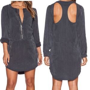 DWP Tegan Mini Dress Front Zip Cut Out Racerback Revolve Style Gray Medium